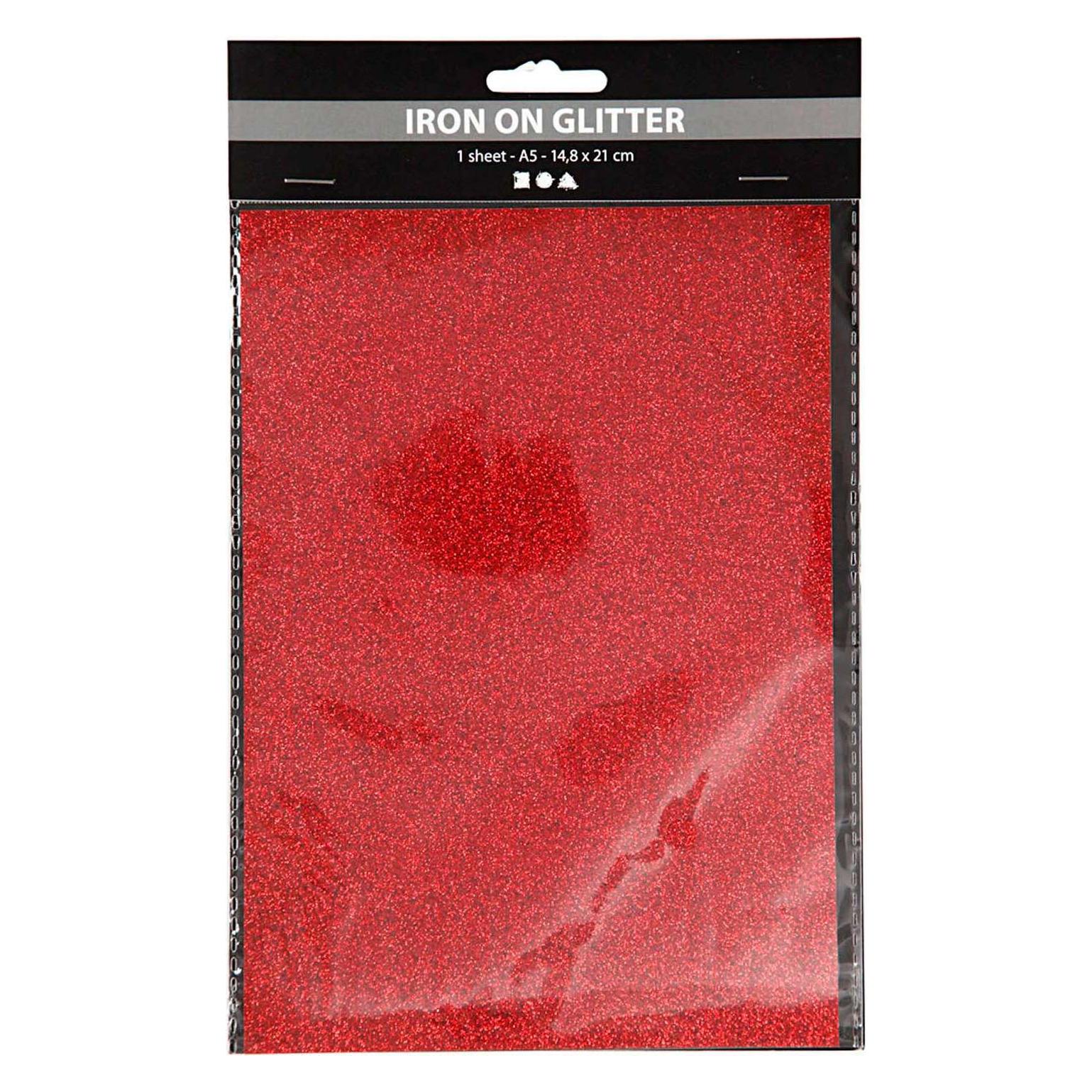 Creativ Company Opstrijkfolie Glitter Rood, A5 (1 Stk., 21 x 14.80 cm) (5712854313285)