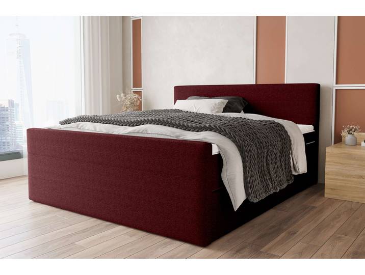 Boxspringbett, Webstoff MALMO_NEW, Bordeaux, 200×200 cm, Bonell-Federung, Modern