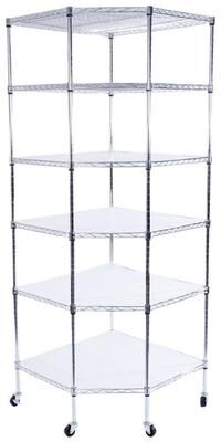 karlinc 6-Layer Chrome Plated Polygonal Corner Shelf with Wheels Silver