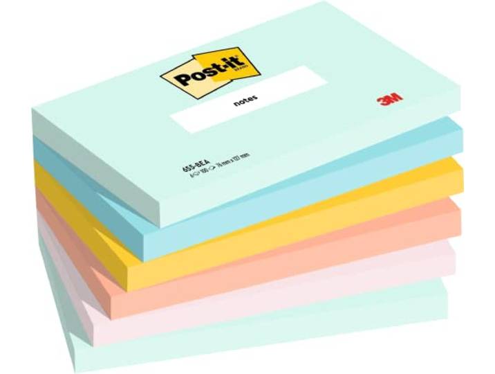 Post-it Notes Beach Color Collection, Pack van 6 pads, 100 vellen per pad, 76 mm x 127 mm, groen, geel, oranje, blauw, roze - zelfklevende notities voor het maken van notities, takenlijsten en