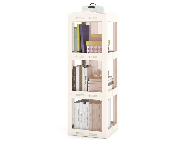 GIANTEX Bibliothèque Rotative à 3 Niveaux 36 5 x 36 x 108 cm Étagère de Rangement Moderne pour Chambre Salon Bureau Blanc