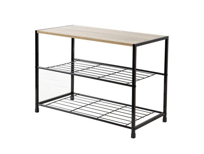 Calicosy Regal für Schuhe mit 3 Regalebenen, Schwarz, Metall, 30x43x63 cm, Garderobe, Schuhaufbewahrung, Schuhregale