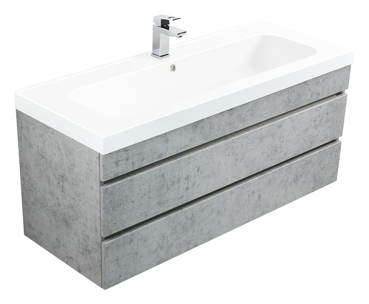 Badmöbel Via 120 SoftClose beton mit grifflosen Schubladen : Beton Varianten: Beton