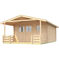 Weka 28 mm Gartenhaus 111 B mit Vordach und Terrasse (200 cm)-Gartenhaus 111 mit Vordach/Terrasse Gr. 3 (380 x 580 cm) - 50 % Rabatt auf Dacheindeckung