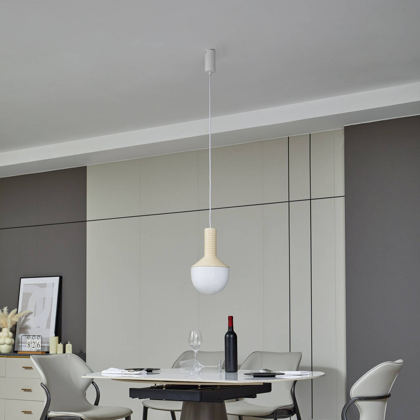Hängelampe Florine Lucande, dimmbar, creme / amber, für Wohn- / Esszimmer, Keramik, Design, Pendelleuchte
