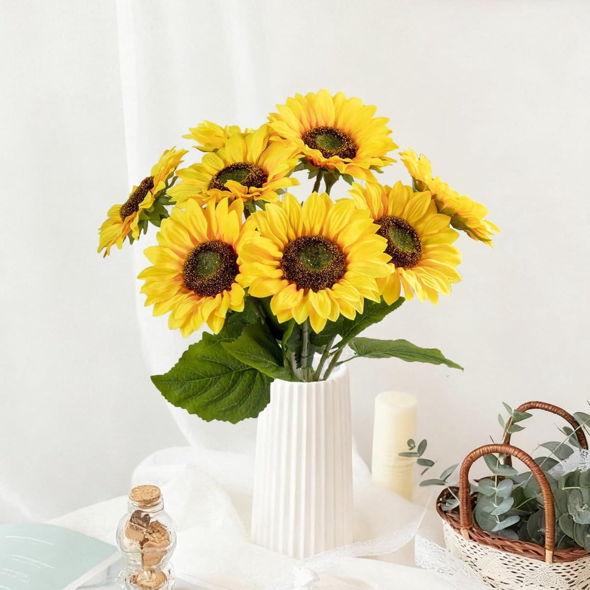 Dailygoods 8 stuks kunstmatige zonnebloemen van zijde, 47 cm