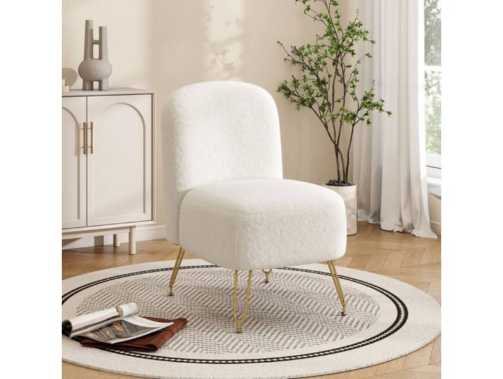 Fauteuil de Salon Fauteuil Rembourré Chaise Coiffeuse Chambre avec Dossier Pieds Doré Blanc