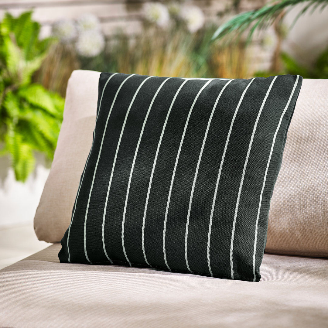 East Urban Home x2 Indoor / Outdoor Striped Square Scatter Throw Cushions - Splash Proof Bold Design Black 43cm H X 43cm W X 5cm D