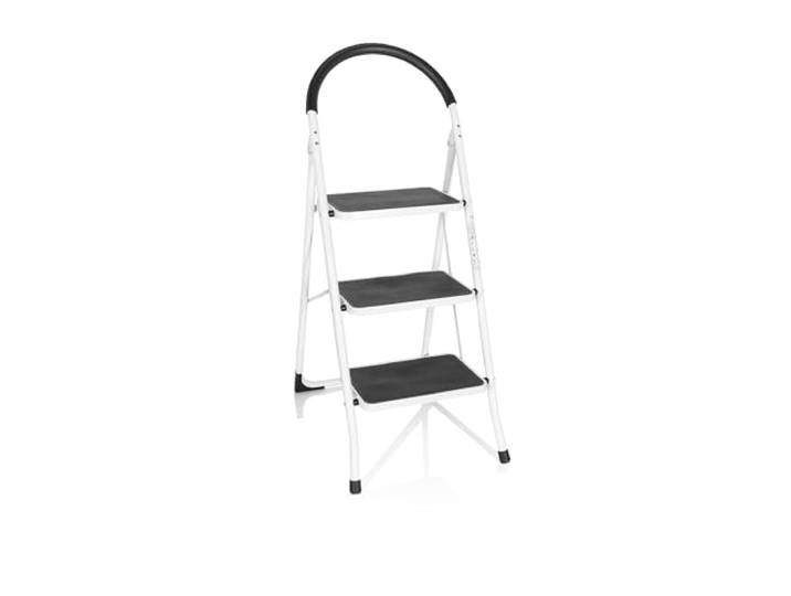 hjh OFFICE Klappleiter SOLID W2-3 Stufen - Klapptritt Stahl - Arbeitshöhe 222,5 cm - Große Trittfläche - Tragegriff mit Softpolsterung