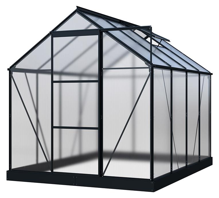 HOME DELUXE Eco Gewächshaus WALENA - Schwarz Matt, Aluminium/PC-Panels (252 × 190 × 193 cm) | UV-Schutz, Schiebetür, mit Fundament