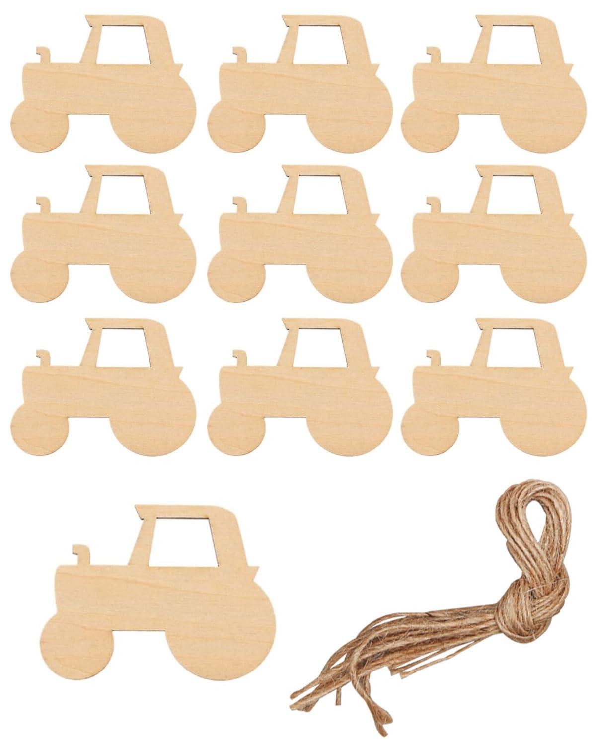Solidchoice 20 stuks Houten Tractoren voor Creatief Schilderen en Knutselen