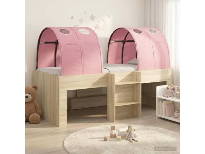 RJPLMFV Bett mit 3 Teilen, Eiche Sonoma und Rosa, Holz Fester Lattenrahmen, fester Halt, schlichtes Design, Montage für 2 Personen, Verwendung im Innenbereich