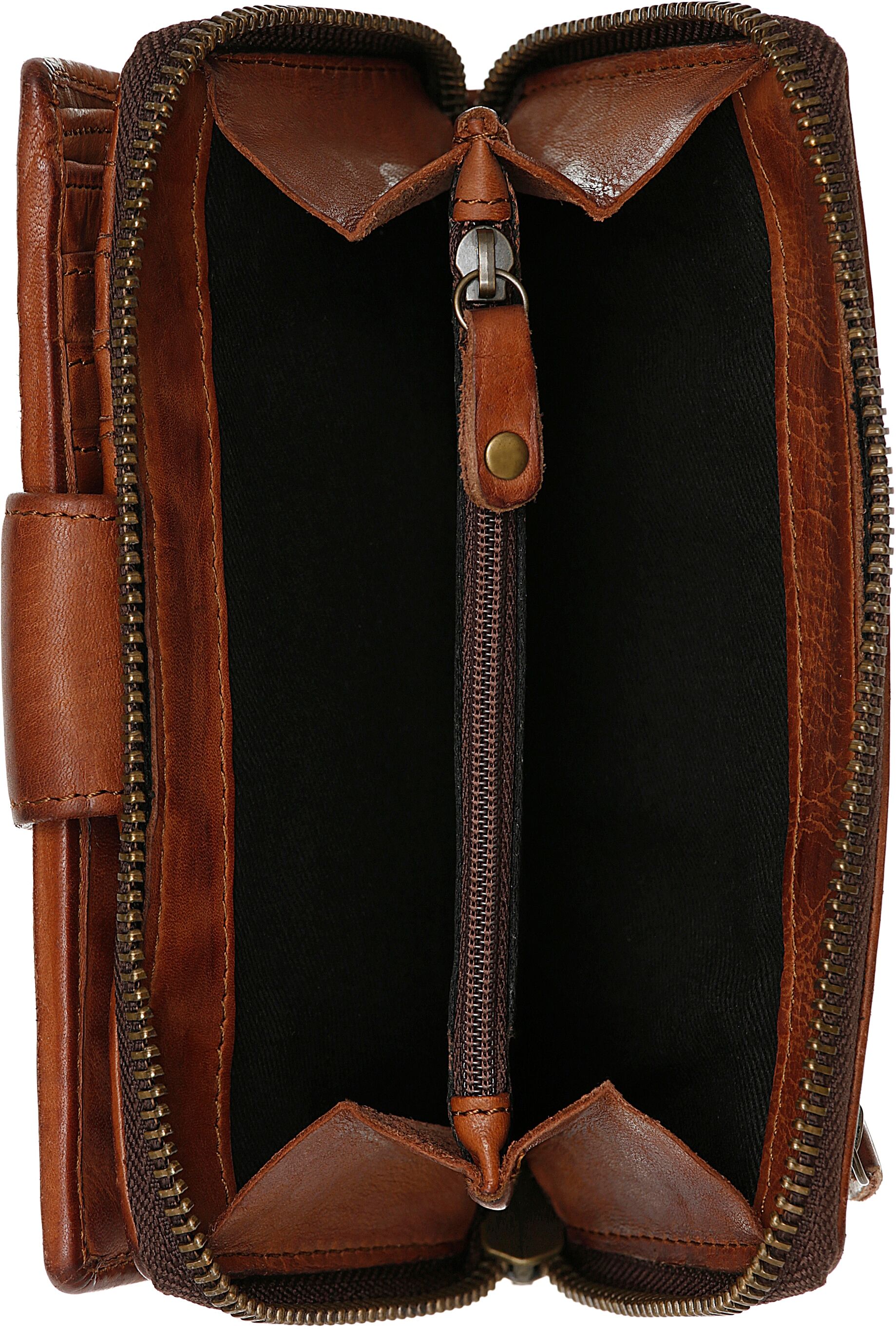 Geldbörse HARBOUR 2ND "Linn", Damen, braun (cognac), Rindsleder, Kleinlederwaren Geldbörse, Unisex Geldbeutel, Portemonnaie mit RFID-Technologie