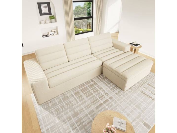 Canapé d'angle modulaire - Modulaire et combinable - Forme en L - Velours côtelé - Dimensions 253x161x89 cm