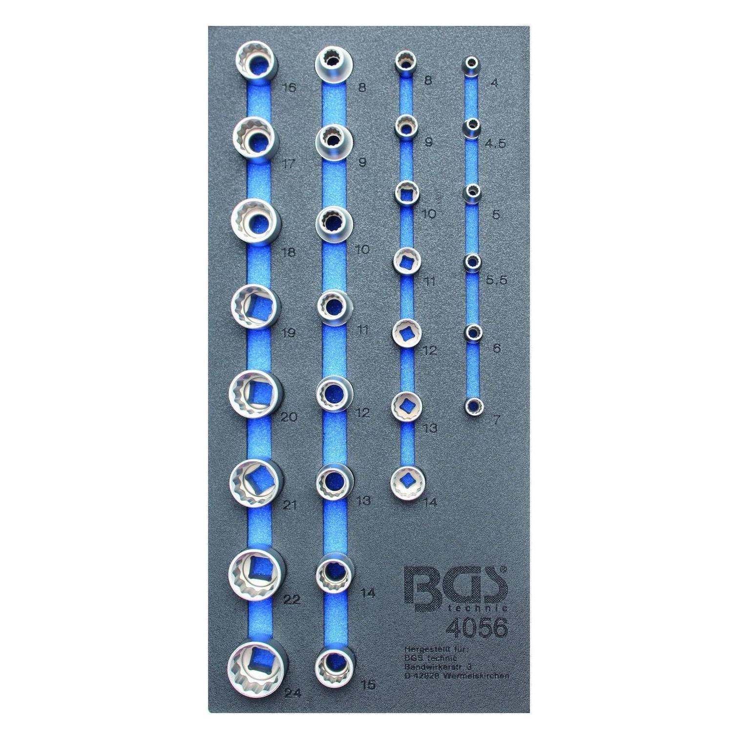 BGS Einlage 1/3: Steckschlüssel-Einsätze Zwölfkant 6,3 mm (1/4") / 12,5 mm (1/2") 29-tlg. (4056)