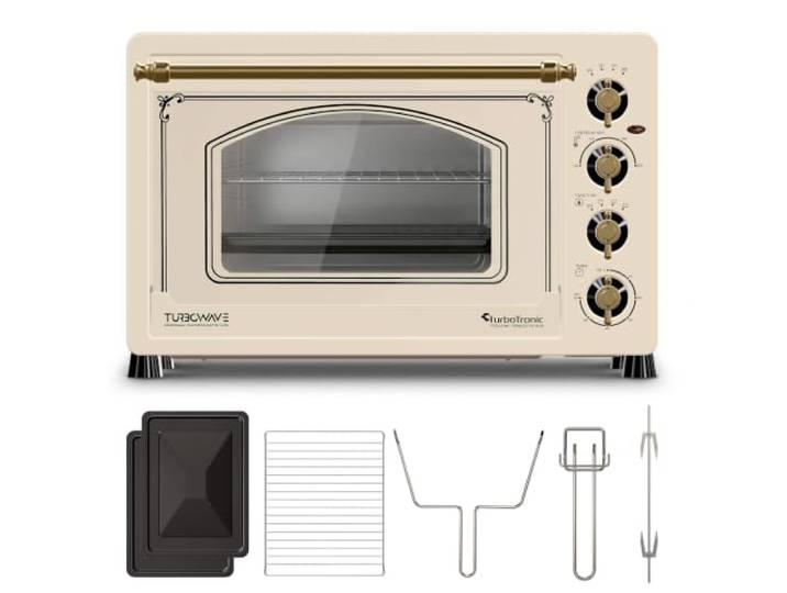 TurboTronic TT-R45 - Four électrique 45 L - Beige - Four de table rétro chaleur tournante - Rôtissoire - 2000 W - 230°C