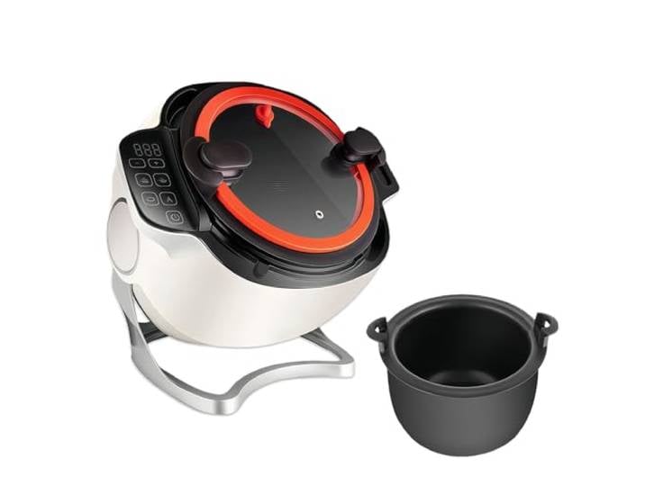 Glowdora Professionelle Küchenmaschine, 6 Liter, Automatische Kochmaschine Multifunktionale Wok-Maschine Zum Braten, Schmoren Und Kochen 360°-Drehung 220V
