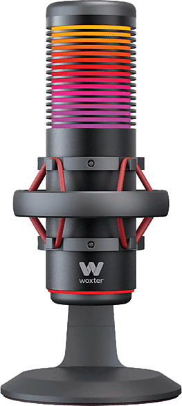 Micrófono - Woxter Mic Studio 70 RGB, USB-A a USB-C, -38+3dB, Iluminación LED, Negro