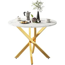 Merax Runder Esstisch 80 cm, kleiner Tisch Weiß-Marmoroptik mit goldfarbenen Metallbeinen, Couchtisch & Beistelltisch