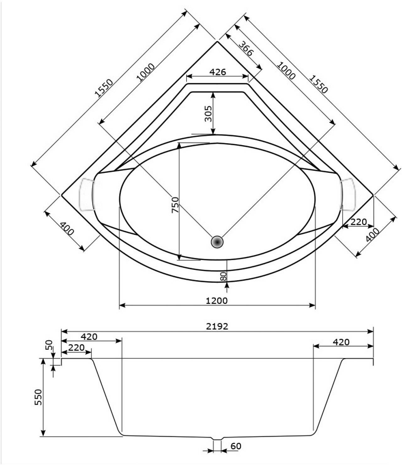Caribia Apollo Badewanne 155 x 155 cm mit Schürze, Badewannen, 80869, euroweiß