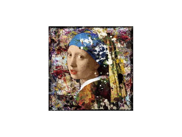Glasbild „Mädchen mit blauen Tuch“ 80 x 80 cm Multicolor Crea Collection