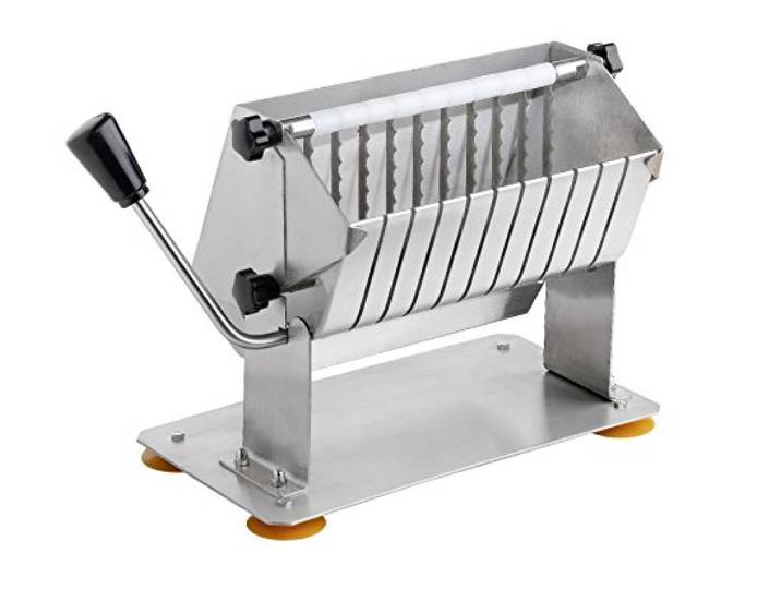 SARO Currywurstschneider – Manuell – 11 Scheiben à 18 mm – Für Würste bis 210 mm – Zerlegbar – Mit Saugnäpfen – B 340 x T 155 x H 210 mm - Modell CALLAS