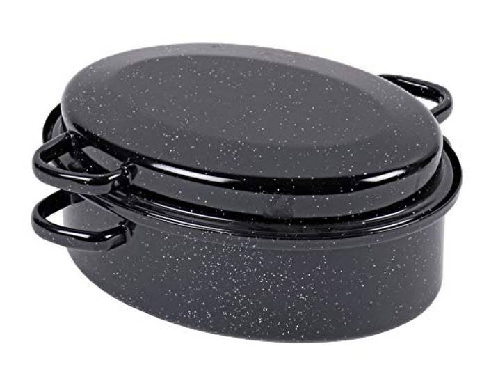 Krüger Gansbräter in schwarz/weiß gesprenkelt, Emaille, 42 cm
