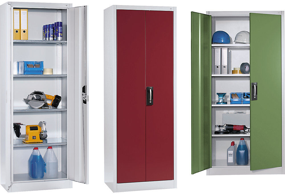 Werkstatt-Flügeltürschrank, HxBxT 1950 x 502 x 500 mm, lichtgrau / rubinrot C+P