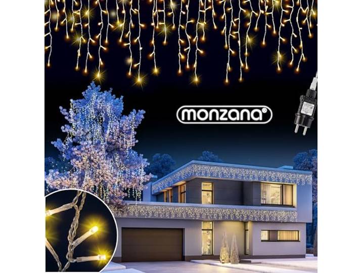 Monzana Guirlande lumineuse 20m - 600 LED Couleur Blanc Chaud\, Décoration Noel\, Mariage\, Illumination\, éclairage en cascade\, pour intérieur comme extérieur\, 24V\, 6W