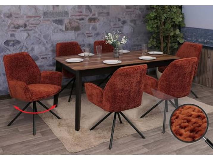 Mendler 6er-Set Esszimmerstuhl HWC-G67 - rostrot