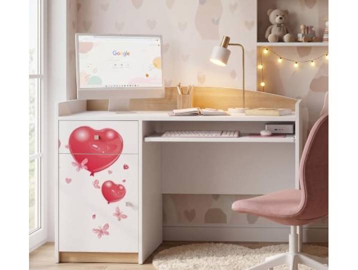Happy Babies Kinderschreibtisch Birnbaum Holzoptik Schülerschreibtisch Großer Lerntisch mit Schubladen Front