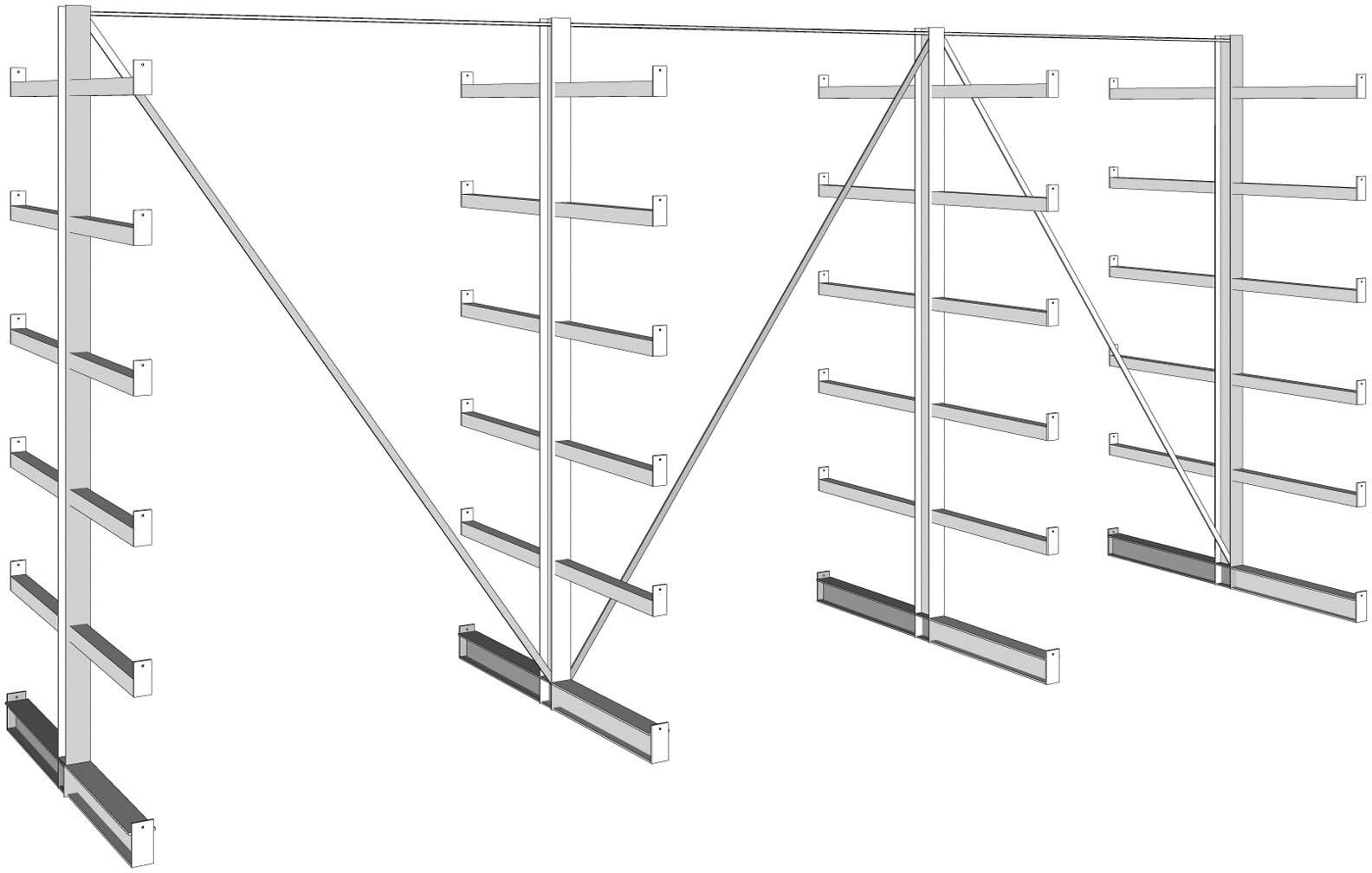 META Kragarmregal, zweiseitig, 200 kg, 2000 x 4050 x 1150 mm
