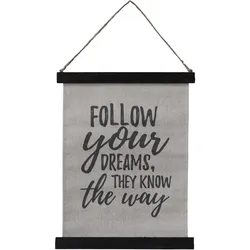 Chic Antique Leinwandbild mit Text zum Aufhängen klein, L24 x B29 x H1 cm, antik schwarz, Follow your dreams