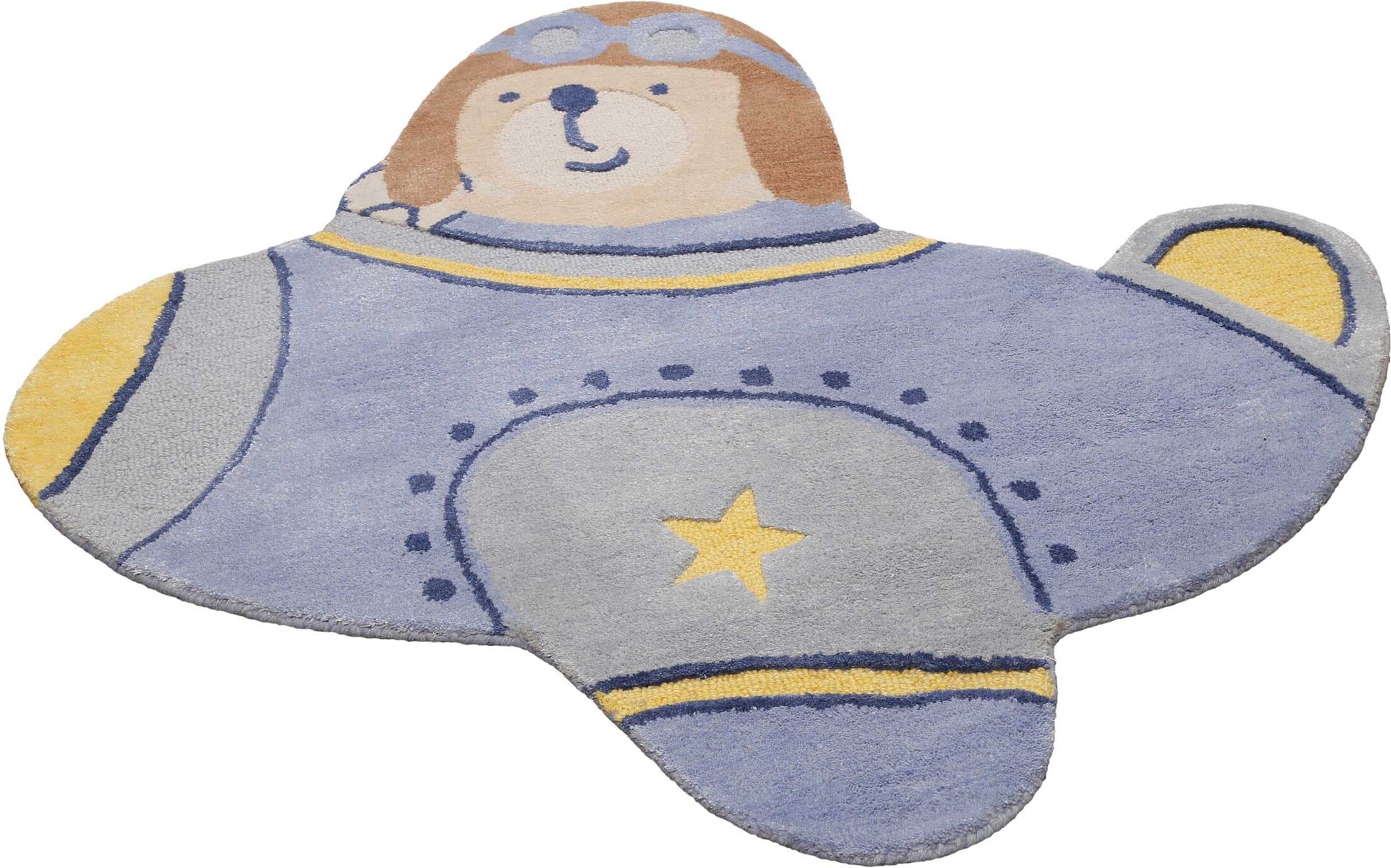 Kinderteppich SMART KIDS "Anton", blau, B:120cm H:1,2mm L:120cm, Wolle, Teppiche, Kinderteppich, handgefertigt aus Naturfasern, Out Shape-Format Flieger, Kinderzimmer blau B : 120cm 1 Stk., 1,2mm, L: 120cm