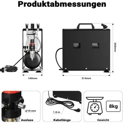 Wiltec, Zubehör Druckluftwerkzeug, Airbrush Kompressor AS196A