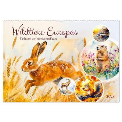 Wildtiere Europas - Farbwelt der heimischen Fauna (Wandkalender 2027 DIN A2 quer), CALVENDO Monatskalender