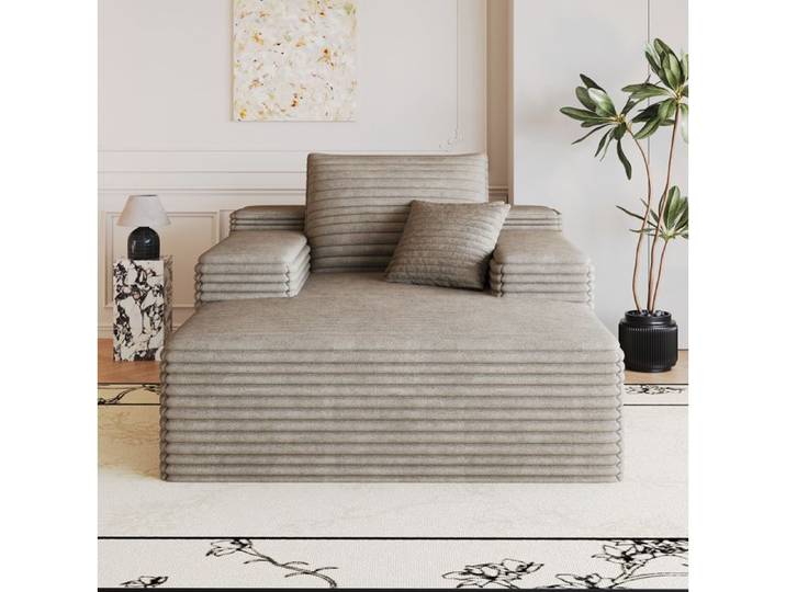 MEULVA Canapé compressé chaise longue en corduroy mousse haute élasticité sans montage camel