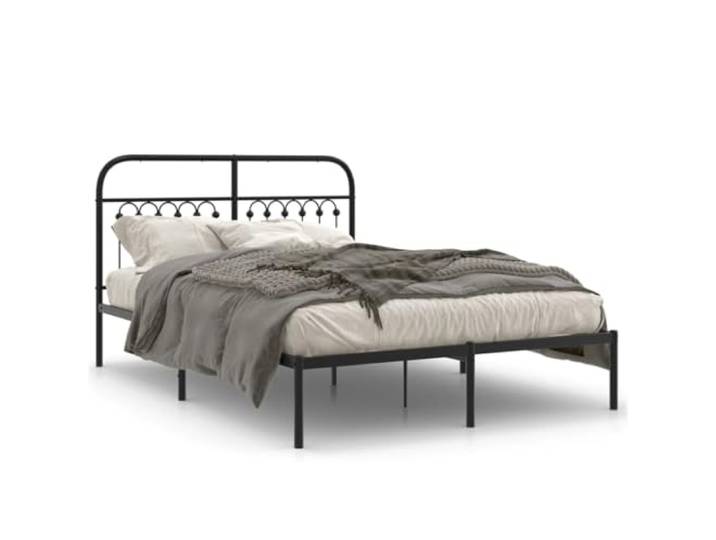 PUGYNBK Bettgestell aus Metall, Schwarz, 140 x 200 cm, mit Kopfteil Robuste Stahlbasis, atmungsaktive Leisten, Platz unter der Aufbewahrung, Rückenstütze