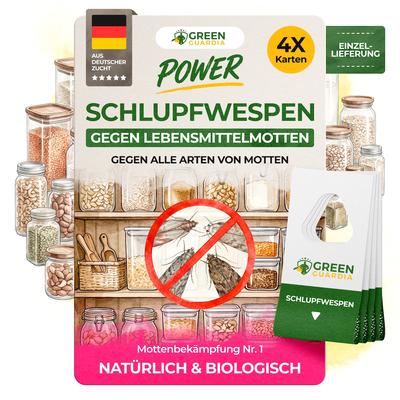 Green Guardia Schlupfwespen gegen Lebensmittelmotten 4 Karten - Effektiv Motten bekämpfen / Bio- Mittel gegen Motten, Alternative zu Chemischen Mottenfalle