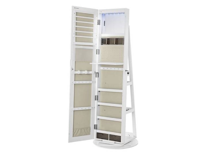 Armoire à Bijoux - SONGMICS - Verrouillable LED Pivotant 360° Blanc Grège