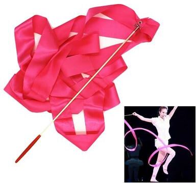 Snug & Styled Kids Artistic Gymnastics Ribbon Wand Set 4M Satin Dance Streamers For Ballet, Training & Play rose Red
