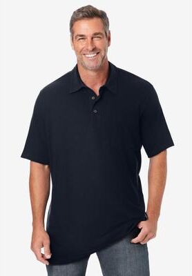 Men's Big & Tall Shrink-Less™ Lightweight Polo by KingSize in Black (Size 2XL)