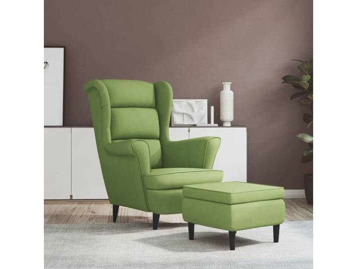 Réduction FR - Fauteuil à oreilles - Fauteuil Repos - Confort moelleux - avec tabouret vert clair velours -619329