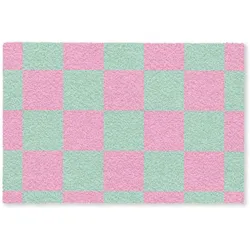 FUSSMATTE Schachbrettmuster - Grün - Rosa - Würfel Fußabtreter 120x80 cm