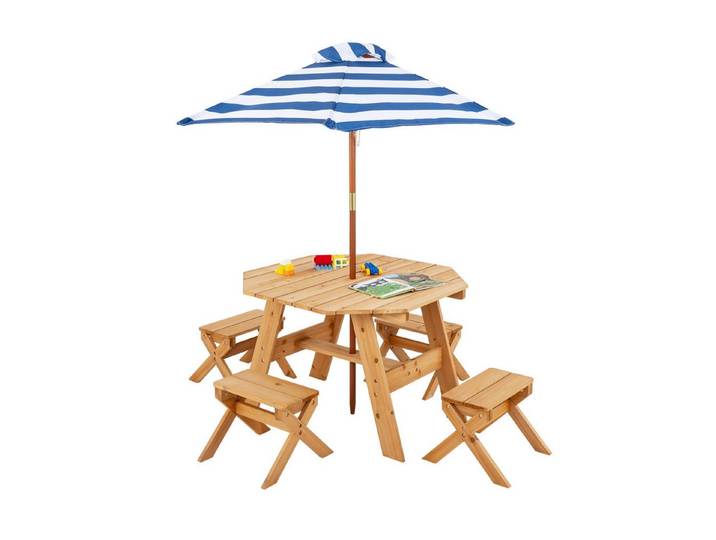 COSTWAY Garten-Kindersitzgruppe, (6-tlg), Kinder Picknicktisch, Gartenmöbel Outdoor, aus Holz