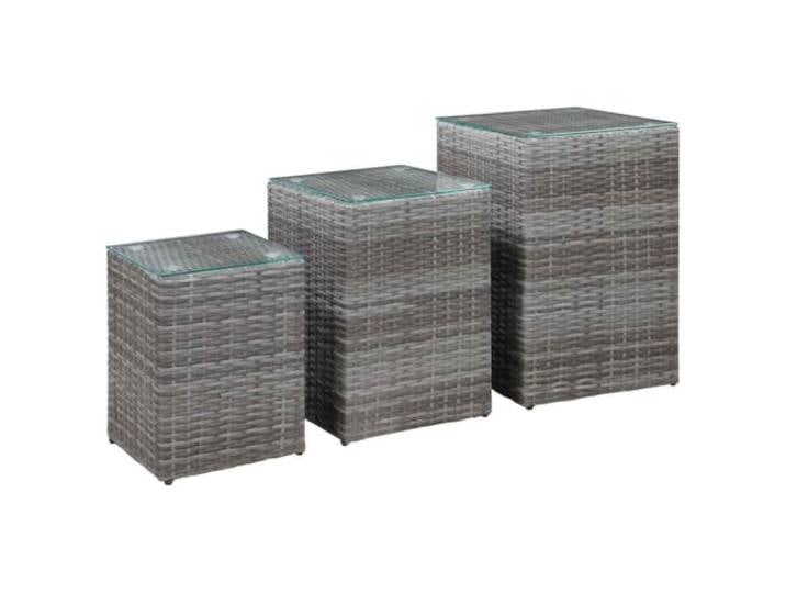 Favemtsl Beistelltische 3er Set mit Glasplatte Rattan Grau Praktisches Tischset für Balkon und Wohnzimmer. Platzsparende Größen, robustes Material und elegante Glasoberfläche.