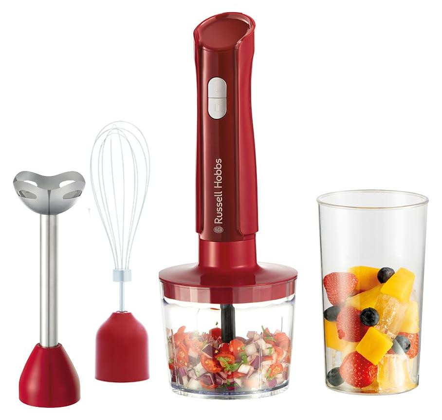 Russell Hobbs 3-in-1 staafmixer met garde, blender en hakker, Desire Red