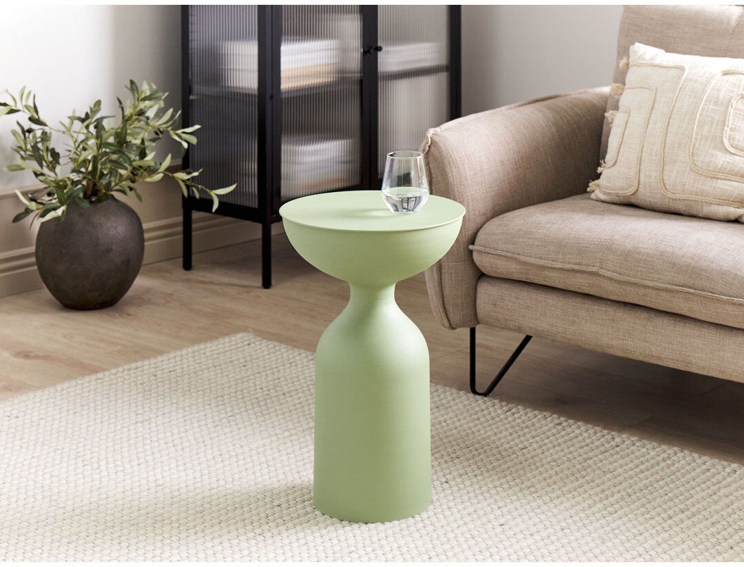 17 Stories Orien Pedestal Round Side Table Green 56cm H X 36cm W X 36cm D