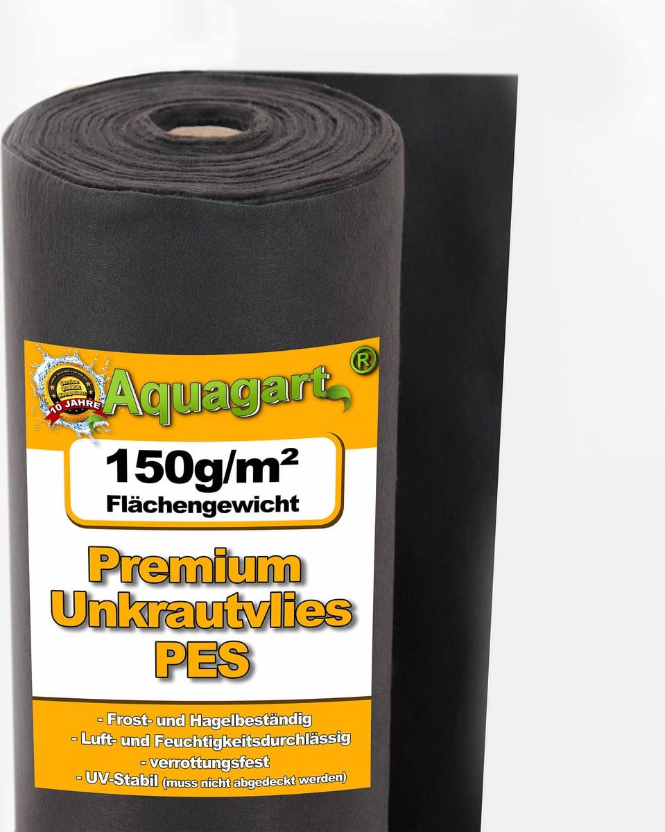 Aquagart Onkruiddoek Zwart, 175 m², Breedte: 1 m, 150 g/m²