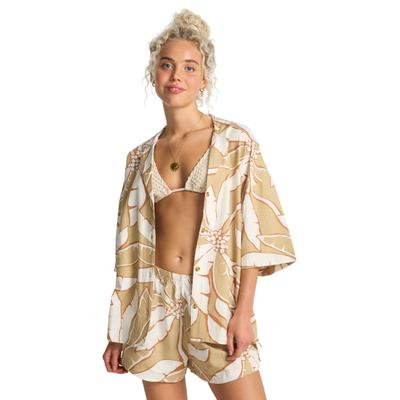 Hawaiihemd BILLABONG, Damen, Gr. XS, N-Gr, beige (stone), Obermaterial: 92% Polyester, 8% Elasthan, Hemden Hawaiihemd, Langarm-Ausführung, aus Polyester und Elasthan